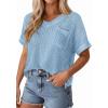 imagePRETTYGARDEN Womens 2026 Spring Short Sleeve Sweaters Lightweight V Neck Casual Going Out Summer Tops Beach Vacation ClothesBlue