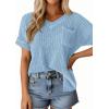 imagePRETTYGARDEN Womens 2026 Spring Short Sleeve Sweaters Lightweight V Neck Casual Going Out Summer Tops Beach Vacation ClothesBlue