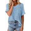 imagePRETTYGARDEN Womens 2026 Spring Short Sleeve Sweaters Lightweight V Neck Casual Going Out Summer Tops Beach Vacation ClothesBlue