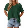 imagePRETTYGARDEN Womens 2026 Spring Short Sleeve Sweaters Lightweight V Neck Casual Going Out Summer Tops Beach Vacation ClothesGreen