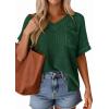 imagePRETTYGARDEN Womens 2026 Spring Short Sleeve Sweaters Lightweight V Neck Casual Going Out Summer Tops Beach Vacation ClothesGreen