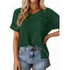 imagePRETTYGARDEN Womens 2026 Spring Short Sleeve Sweaters Lightweight V Neck Casual Going Out Summer Tops Beach Vacation ClothesGreen