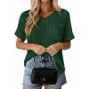 imagePRETTYGARDEN Womens 2026 Spring Short Sleeve Sweaters Lightweight V Neck Casual Going Out Summer Tops Beach Vacation ClothesGreen