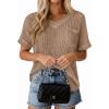 imagePRETTYGARDEN Womens 2026 Spring Short Sleeve Sweaters Lightweight V Neck Casual Going Out Summer Tops Beach Vacation ClothesKhaki