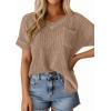 imagePRETTYGARDEN Womens 2026 Spring Short Sleeve Sweaters Lightweight V Neck Casual Going Out Summer Tops Beach Vacation ClothesKhaki