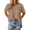 imagePRETTYGARDEN Womens 2026 Spring Short Sleeve Sweaters Lightweight V Neck Casual Going Out Summer Tops Beach Vacation ClothesKhaki