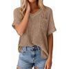 imagePRETTYGARDEN Womens 2026 Spring Short Sleeve Sweaters Lightweight V Neck Casual Going Out Summer Tops Beach Vacation ClothesKhaki