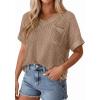 imagePRETTYGARDEN Womens 2026 Spring Short Sleeve Sweaters Lightweight V Neck Casual Going Out Summer Tops Beach Vacation ClothesKhaki