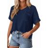 imagePRETTYGARDEN Womens 2026 Spring Short Sleeve Sweaters Lightweight V Neck Casual Going Out Summer Tops Beach Vacation ClothesNavy Blue