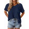 imagePRETTYGARDEN Womens 2026 Spring Short Sleeve Sweaters Lightweight V Neck Casual Going Out Summer Tops Beach Vacation ClothesNavy Blue