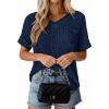 imagePRETTYGARDEN Womens 2026 Spring Short Sleeve Sweaters Lightweight V Neck Casual Going Out Summer Tops Beach Vacation ClothesNavy Blue