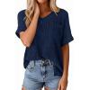 imagePRETTYGARDEN Womens 2026 Spring Short Sleeve Sweaters Lightweight V Neck Casual Going Out Summer Tops Beach Vacation ClothesNavy Blue