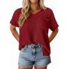 imagePRETTYGARDEN Womens 2026 Spring Short Sleeve Sweaters Lightweight V Neck Casual Going Out Summer Tops Beach Vacation ClothesRed