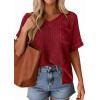imagePRETTYGARDEN Womens 2026 Spring Short Sleeve Sweaters Lightweight V Neck Casual Going Out Summer Tops Beach Vacation ClothesRed