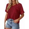 imagePRETTYGARDEN Womens 2026 Spring Short Sleeve Sweaters Lightweight V Neck Casual Going Out Summer Tops Beach Vacation ClothesRed
