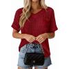 imagePRETTYGARDEN Womens 2026 Spring Short Sleeve Sweaters Lightweight V Neck Casual Going Out Summer Tops Beach Vacation ClothesRed