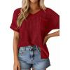 imagePRETTYGARDEN Womens 2026 Spring Short Sleeve Sweaters Lightweight V Neck Casual Going Out Summer Tops Beach Vacation ClothesRed