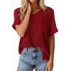 imagePRETTYGARDEN Womens 2026 Spring Short Sleeve Sweaters Lightweight V Neck Casual Going Out Summer Tops Beach Vacation ClothesRed