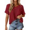 imagePRETTYGARDEN Womens 2026 Spring Short Sleeve Sweaters Lightweight V Neck Casual Going Out Summer Tops Beach Vacation ClothesRed