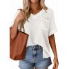 imagePRETTYGARDEN Womens 2026 Spring Short Sleeve Sweaters Lightweight V Neck Casual Going Out Summer Tops Beach Vacation ClothesWhite