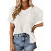 imagePRETTYGARDEN Womens 2026 Spring Short Sleeve Sweaters Lightweight V Neck Casual Going Out Summer Tops Beach Vacation ClothesWhite