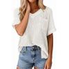 imagePRETTYGARDEN Womens 2026 Spring Short Sleeve Sweaters Lightweight V Neck Casual Going Out Summer Tops Beach Vacation ClothesWhite