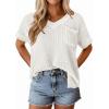 imagePRETTYGARDEN Womens 2026 Spring Short Sleeve Sweaters Lightweight V Neck Casual Going Out Summer Tops Beach Vacation ClothesWhite