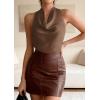 imagePRETTYGARDEN Womens Halter Going Out Tops Summer 2026 Cowl Neck Open Back Cami Sleeveless Tank Top Spring Vacation OutfitsBrown
