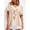 imagePRETTYGARDEN Womens Summer Dressy Casual Blouses 2026 Short Sleeve V Neck Ruffle Business Work Tops Trendy Spring OutfitsBeige