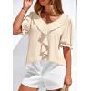 imagePRETTYGARDEN Womens Summer Dressy Casual Blouses 2026 Short Sleeve V Neck Ruffle Business Work Tops Trendy Spring OutfitsBeige