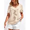 imagePRETTYGARDEN Womens Summer Dressy Casual Blouses 2026 Short Sleeve V Neck Ruffle Business Work Tops Trendy Spring OutfitsBeige