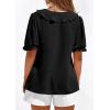 imagePRETTYGARDEN Womens Summer Dressy Casual Blouses 2026 Short Sleeve V Neck Ruffle Business Work Tops Trendy Spring OutfitsBlack