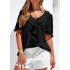 imagePRETTYGARDEN Womens Summer Dressy Casual Blouses 2026 Short Sleeve V Neck Ruffle Business Work Tops Trendy Spring OutfitsBlack