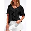 imagePRETTYGARDEN Womens Summer Dressy Casual Blouses 2026 Short Sleeve V Neck Ruffle Business Work Tops Trendy Spring OutfitsBlack