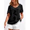 imagePRETTYGARDEN Womens Summer Dressy Casual Blouses 2026 Short Sleeve V Neck Ruffle Business Work Tops Trendy Spring OutfitsBlack