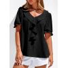 imagePRETTYGARDEN Womens Summer Dressy Casual Blouses 2026 Short Sleeve V Neck Ruffle Business Work Tops Trendy Spring OutfitsBlack