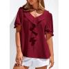 imagePRETTYGARDEN Womens Summer Dressy Casual Blouses 2026 Short Sleeve V Neck Ruffle Business Work Tops Trendy Spring OutfitsBurgundy