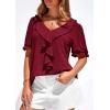 imagePRETTYGARDEN Womens Summer Dressy Casual Blouses 2026 Short Sleeve V Neck Ruffle Business Work Tops Trendy Spring OutfitsBurgundy