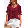 imagePRETTYGARDEN Womens Summer Dressy Casual Blouses 2026 Short Sleeve V Neck Ruffle Business Work Tops Trendy Spring OutfitsBurgundy