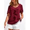 imagePRETTYGARDEN Womens Summer Dressy Casual Blouses 2026 Short Sleeve V Neck Ruffle Business Work Tops Trendy Spring OutfitsBurgundy