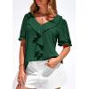 imagePRETTYGARDEN Womens Summer Dressy Casual Blouses 2026 Short Sleeve V Neck Ruffle Business Work Tops Trendy Spring OutfitsDark Green