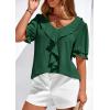 imagePRETTYGARDEN Womens Summer Dressy Casual Blouses 2026 Short Sleeve V Neck Ruffle Business Work Tops Trendy Spring OutfitsDark Green