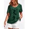 imagePRETTYGARDEN Womens Summer Dressy Casual Blouses 2026 Short Sleeve V Neck Ruffle Business Work Tops Trendy Spring OutfitsDark Green