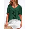 imagePRETTYGARDEN Womens Summer Dressy Casual Blouses 2026 Short Sleeve V Neck Ruffle Business Work Tops Trendy Spring OutfitsDark Green