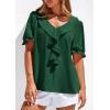imagePRETTYGARDEN Womens Summer Dressy Casual Blouses 2026 Short Sleeve V Neck Ruffle Business Work Tops Trendy Spring OutfitsDark Green