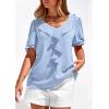 imagePRETTYGARDEN Womens Summer Dressy Casual Blouses 2026 Short Sleeve V Neck Ruffle Business Work Tops Trendy Spring OutfitsLight Blue