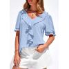 imagePRETTYGARDEN Womens Summer Dressy Casual Blouses 2026 Short Sleeve V Neck Ruffle Business Work Tops Trendy Spring OutfitsLight Blue
