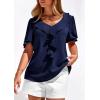 imagePRETTYGARDEN Womens Summer Dressy Casual Blouses 2026 Short Sleeve V Neck Ruffle Business Work Tops Trendy Spring OutfitsNavy Blue