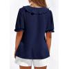 imagePRETTYGARDEN Womens Summer Dressy Casual Blouses 2026 Short Sleeve V Neck Ruffle Business Work Tops Trendy Spring OutfitsNavy Blue