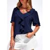 imagePRETTYGARDEN Womens Summer Dressy Casual Blouses 2026 Short Sleeve V Neck Ruffle Business Work Tops Trendy Spring OutfitsNavy Blue